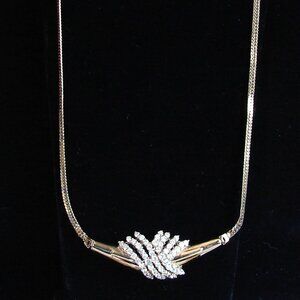 Vtg 925 Gold Vermeil 17" NECKLACE w/ Rhinestone Cascade, Modern 1980's?  E75